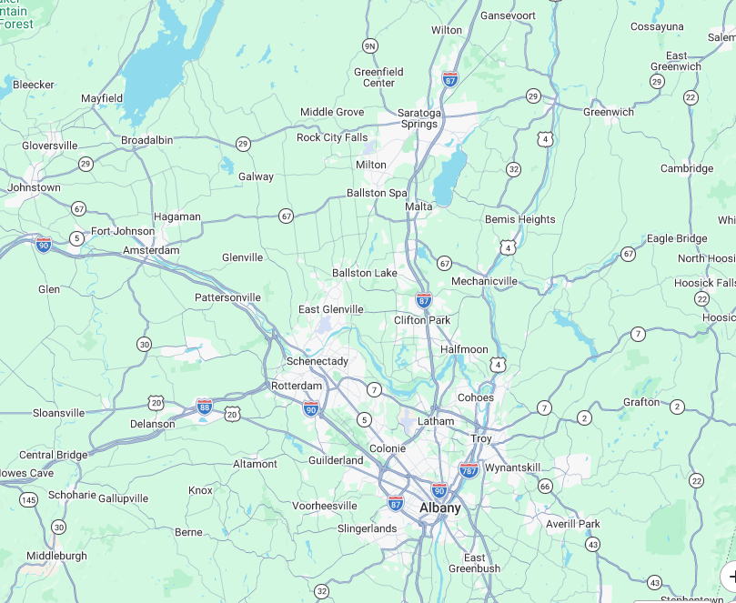 Map of the Capital Region NY service area including Albany, Troy, Schenectady, Saratoga and surrounding towns